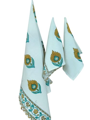 Image of Waffle Cotton Bath & Hand Towel, Hand Block Printed Towel for Bathroom, Quick Drying Towel for Men & Women, Eco Friendly Towel Daily use Towel Pack of 3 Pcs