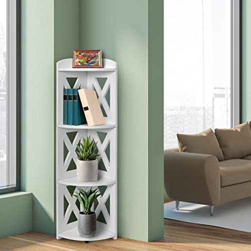 Nhz Corner Shelf Stand, Wood Corner Bookshelf, Corner Bookcase And Plant Stand (White, 4 Tier) #TOP4