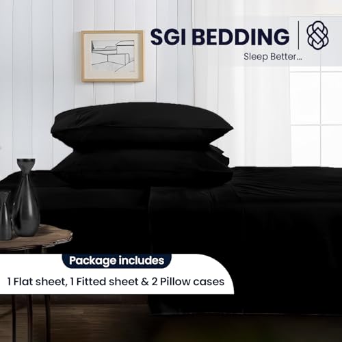 Image of SGI bedding King Bed Sheets Set - Premium 600 TC Egyptian Cotton, Crisp & Cooling Sateen Weave, Extra Soft Hotel Collection, Fits Mattresses Up to 16 Inch Deep, Breathable & Long Lasting - Black