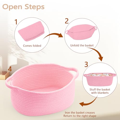 Image of CMXZSAM Small Woven Basket with Gift Bags, Ribbons and Self-Adhesive Cloth, 12 inchX 8 inch X 5 inch Pink Baskets for Gifts Empty, Rope Empty Baby Gift Basket for Baby Shower Birthday Easter Presents