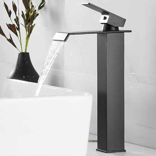 Robinet de cuisine cascade en acier inoxydable noir au design contemporain