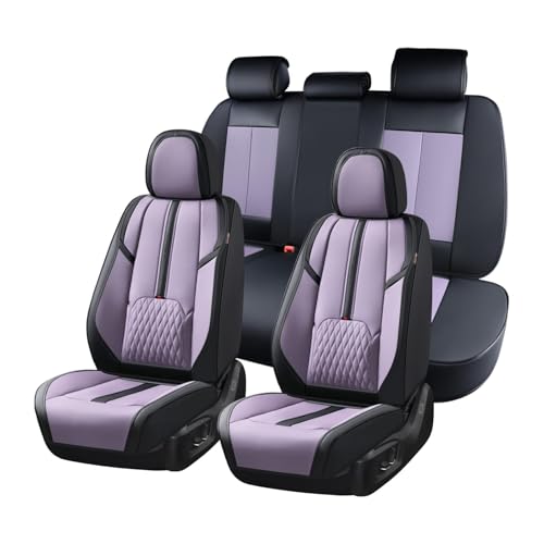Image of Coverado Seat Covers for Front and Back Seat, 5 Seat Car Seat Covers Waterproof, Leather Seat Covers for Cars with Lumbar Support, Car Seat Protectors Universal Fit for Most Vehicles (Black&Purple)