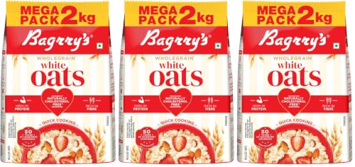 Image of Bagrry's White Oats 2kg | Premium Whole Grain Oats | High Fibre & Protein | Non-GMO & No Added Preservatives | Supports Weight Management & Heart Health | Healthy & Natural Instant Breakfast Cereal