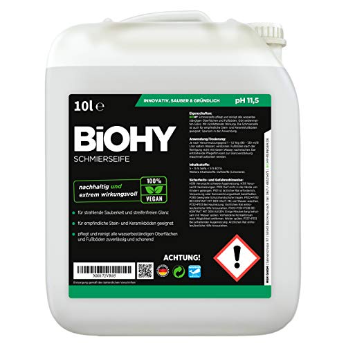 BiOHY Jabón lubricante (Bote de 10 litros) | concentrado para suelos | Aplicable a todas las superficies delicadas | Caucho, linóleo, parqué, PVC, piedra (Schmierseife)