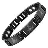 Men's Black Titanium Masonic Freemasonry Bracelet Adjustable in Gift Box