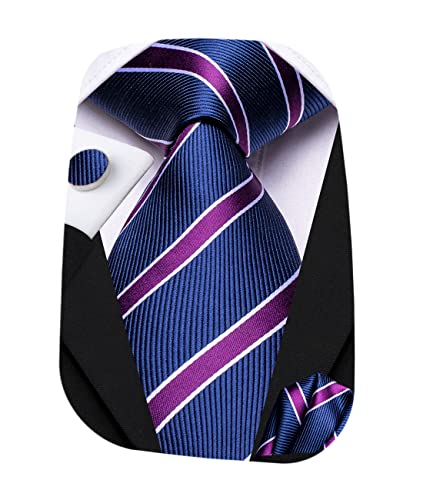 Image of Hi-Tie Men's Tie Sets Silk Paisley Striped Necktie Pocket Square Cuff-links Sets Wedding Business Holiday