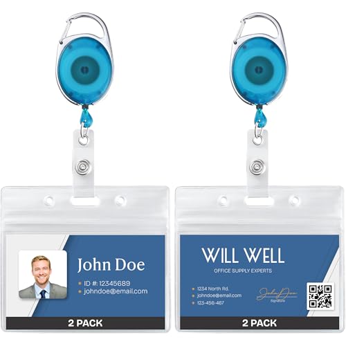 Will Well ID Badge Holder Retractable 2 Pack - Horizontal - Light Blue