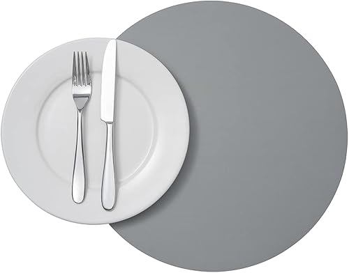 Vista 90 de Mantel individual ovalado de vinilo gris - en relieve - 16 x 12 pulgadas - caja de 6 unidades - Restaurantware