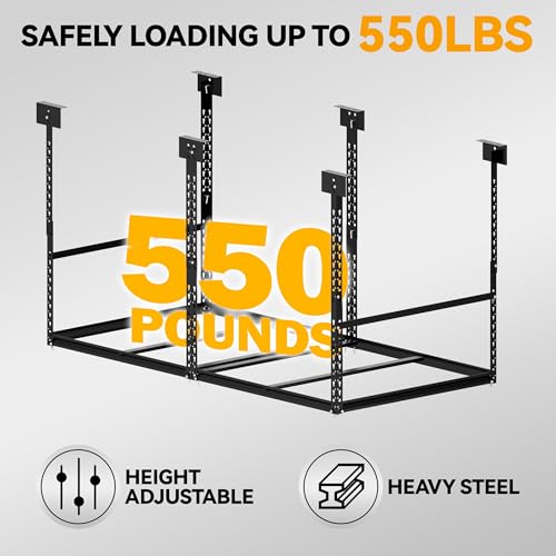 Image of 3x6 Ft Overhead Garage Storage Rack, 28-41 inch Height Adjustable Ceiling Mounted Organization Rack, 550 lbs Weight Capacity, 36 inchx72 inch Heavy Duty Space-Saving Metal Rack for Garage Storage