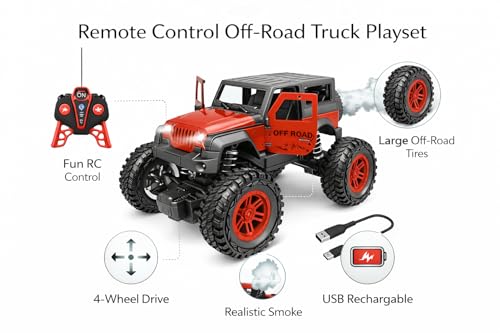 Image of Braintastic Model Diecast Car Toy Vehicle Pull Back Friction Car with Openable Doors Light & Music Toys for Kids Age 3+ Years (Off Road RED)