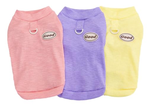 ISUPY 犬服 tシャツ 春夏 小中型犬 タンクトップ ノースリーブ ドッグウェア ベスト dカン付き 柔らかい 涼しい 脱毛保護 日焼き防ぐ 子犬 洋服 猫服 お散歩 (ピンク, L)