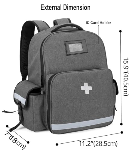 Image of AHM Emergency Medical Backpack Empty, First Responder EMT Bag for EMS, Camping, Hiking, Home Health, Field Trips - Grey (Bag Only)