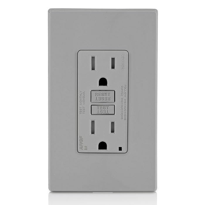 Image of Leviton Dual-Function AFCI /GFCI Outlet, 15 Amp, Self Test, Tamper-Resistant with LED Indicator Light, Protection from Both Electrical Shock and Electrical Fires in One Device, AGTR1-GY, Gray