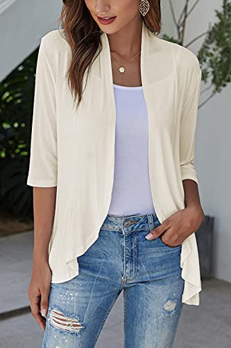 Image of Bluetime Women Casual Lightweight Open Front Cardigans Soft Draped Ruffles 3 /4 Sleeve Cardigan (S-3XL)