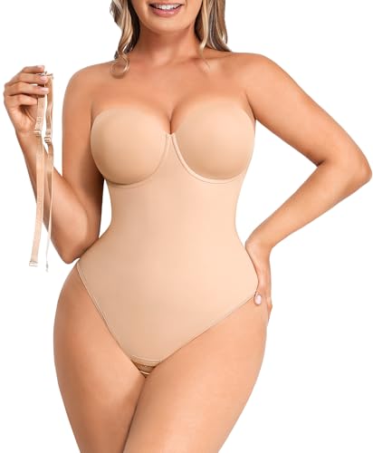 SHAPELLX Body Shaper for Women Strapless Shapewear Bodysuit Tummy Control Faja Colombiana Moldeadora Beige XXL