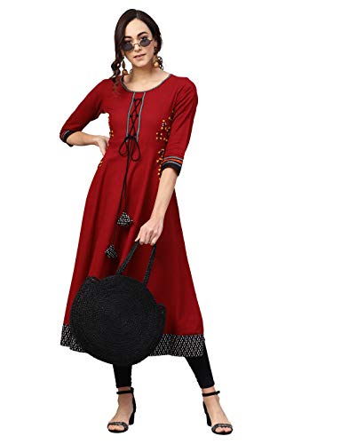 Image of Yash Gallery Womens Cotton Slub Regular Fit Embroidered Anarkali Kurta