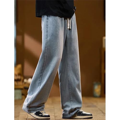 Men's High Retro Elastic Drawstring Baggy Jeans Fashion Straight Wide Leg Casual Jeans3