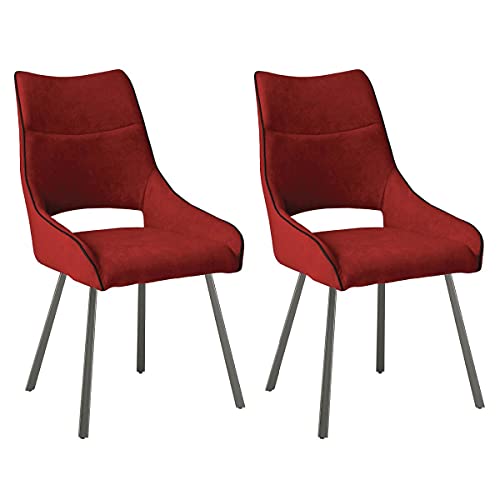 Lot de 2 chaises tissu coloris rouge pieds métal laqué gris - SILOUAN