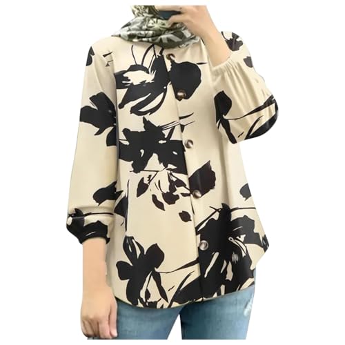 Celanisai Camisa floral para hombre, camiseta musulmana, manga de puf, blusa de Dubai, monocolor, Jilbab, blusa de manga larga, bohemia, parte superior, estampado floral, elegante, para bodas, O