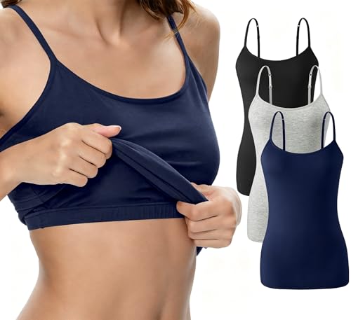 Image of Vislivin Womens Cotton Camisole Adjustable Strap Tank Tops with Shelf Bra Stretch Undershirts