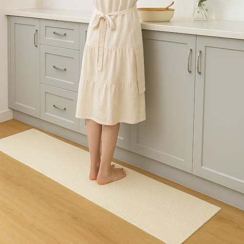 Symeton Waschbare Küchenteppich mit Kleberückseite, 40×200 cm, zuschneidbar, rutschfest, für Küche, Flur, Eingangsbereich, Wohnzimmer (1, Beige)