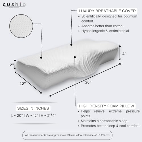 Image of CUSHIO Memory Foam Butterfly Contour Pillow (Pack of 2) Cervical Orthopedic Memory Pillow for Neck & Shoulder Pain Relief | Size 20 inchx12 inch (White)