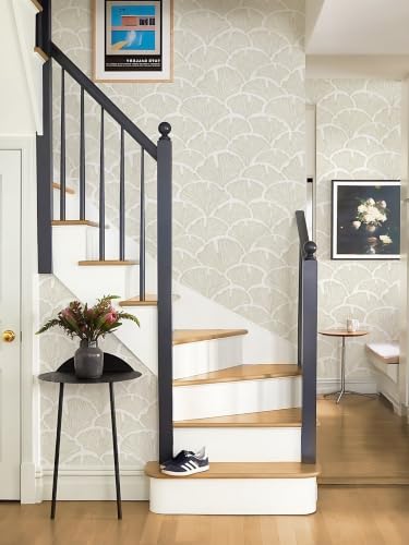 Papel tapiz botánico beige neutro autoadhesivo Dimoon para pared de baño 4