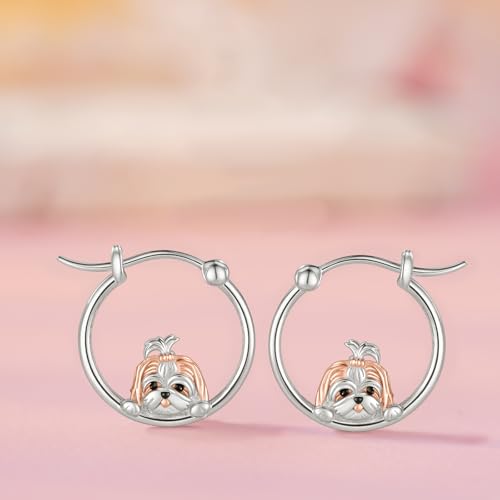 Sterling Silver Shih Tzu HoopEarrings for Women – Cute Shih Tzu Gifts, Shitzu Accesorios, Dog Jewelry Gift for Pet Lovers2
