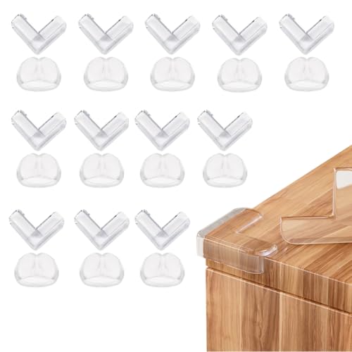 OUDQFCJ 24 Pezzi Antiurto Autoadesivi Sicurezza dei Bambini, Protezioni Angolari e Bordi Mobili, Copri Spigoli Tavoli, Angolari, Para Spigoli, Non Influisce sulla Chiusura della Finestra (Trasparente)