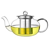 Glass Teapot Kettle with Infuser - Removable Stainless Steel Strainer Steeper and Lid for Loose Leaf and Blooming Tea - Strong Borosilicate Clear Glass Tea Pot - 600 ml / 21 Ounces by TIYOORTA