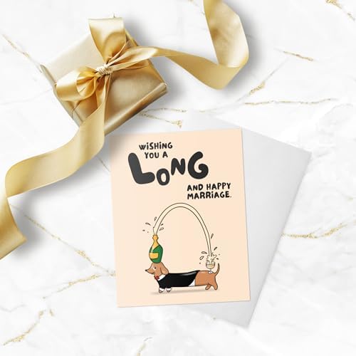 Dog Wedding Card for Bride, Groom, Bridesmaid, Bachelorette, Couple, Husband, Wife, Him, Her - Funny Punny Engagement, Congratulations, Love Greeting Card - Blank Inside (Long and Happy Marriage - Wiener Dog) - View 7