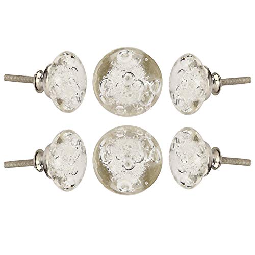Perilla Home Set of 6 Crystal Bubble Knobs Decorative Glass Knobs for Home Kitchen Cabinet Vintage Hardware Cupboard Door Dresser Wardrobe Drawer Pulls (Clear)