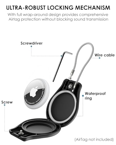 Airtag Schlüsselanhänger | Wasserdichter Anhänger für Apple Air Tag - Robuste Hülle mit Stahlseil für Kofferanhänger (Schwarz, 1er Pack)