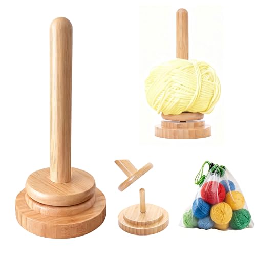Tragbarer Garnhalter aus Holz - Garnhalter für knotenfreies Stricken Drehender Garnhalter Dispenser inkl. grünem Aufbewahrungsbeutel Garnrollenhalter für die Garnaufbewahrung bei Heimwerkern und Näh