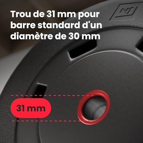 HOP-SPORT® Disques de Poids en Plastique 20, 30 kg pour Barre d'haltères 30 mm Variantes au Choix, Disques d'haltères pour Entraînement Haltérophilie et Musculation, Noir – Image 5