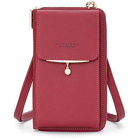 Valentoria Small Crossbody Bag Cell Phone Purse Wallet Leather Card Slot Clutch for Women Burgundy Cover
