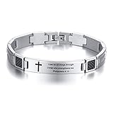 MEALGUET I can do All Things Through Christ who Strengthens me Engraved Stainless Steel Christian Bible Verse Cross Carbon Fiber Link Bracelet for Men