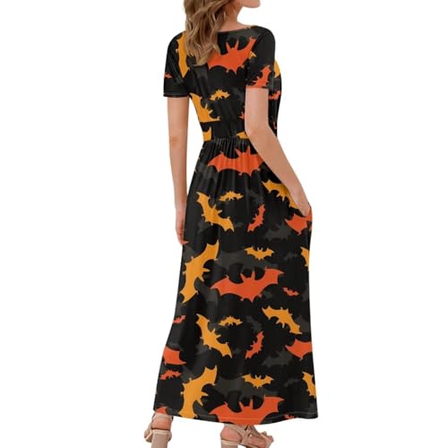 Image of Women's Fall Summer Short Sleeve Ankle Length V-Neck Party Dress with Pockets Size S-3XL