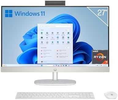 HP 27-cr0005ss - Ordenador de 27" Full HD con Cámara, Teclado y Ratón Inalámbricos (AMD Ryzen 7 7730U, 16GB RAM, 1TB SSD, AMD Radeon Graphics, Windows 11) Blanco - Teclado QWERTY Español