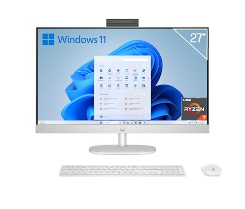 HP 27-cr0005ss - Ordenador de 27' Full HD Con Cámara, Teclado y Ratón Inalámbricos (AMD Ryzen 7 7730U, 16GB RAM, 1TB SSD, AMD Radeon Graphics, Windows 11) Blanco - Teclado QWERTY Español