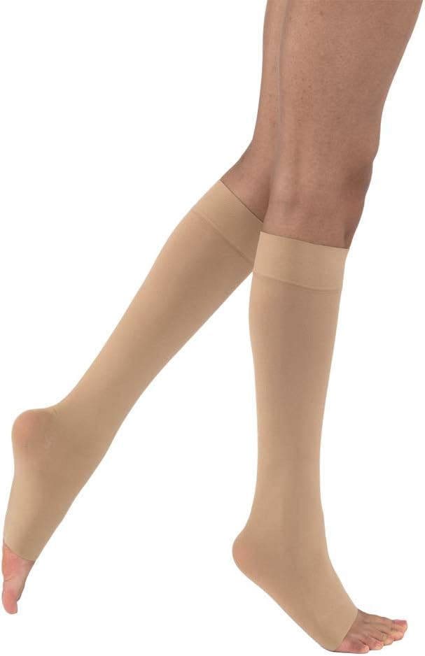 JOBST Opaque Knee High 20-30 mmHg Compression Stockings, Open Toe, X-Large Full Calf, Natural