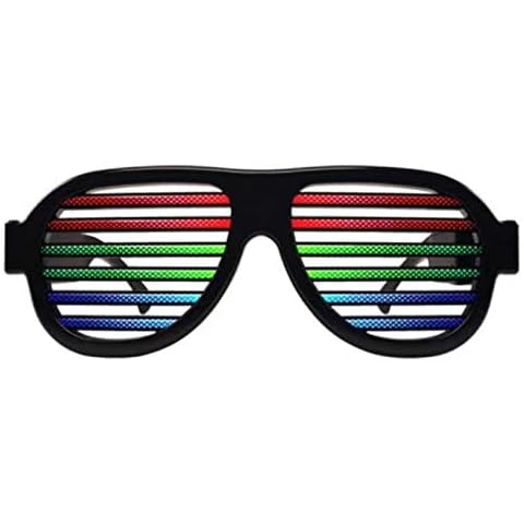 LED Glasses, Light up Glasses, USB Rechargeable Flashing Glasses Music Sound Activated, Glow Shutter Shaded Eyeglasses for Costume Parties, Carnival, Christmas - Black Cover