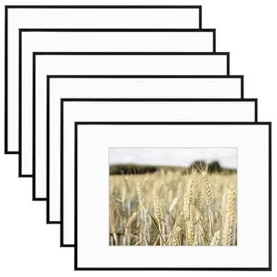 Golden State Art, Gallery Wall Frame Set of 6 - Black 12x16 Aluminum Photo Frames with Mat for 8.5x11 Pictures - 12 x 16 inch Metal Frame with Real Glass Cover - Elegant Home or Office Decor