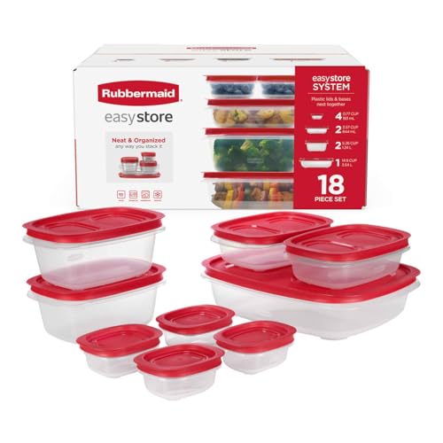 Rubbermaid EasyStore Large Containers, 18-Piece Set, Food Storage Containers with Lids