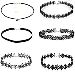 Yolev 6 Pieces Black Lace Choker Necklace Set Velvet Choker Classic Choker Necklace Layered Black Chokers Necklaces Cute Jewelry Women Girl Gift Pack