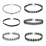 Yolev 6 Pieces Black Lace Choker Necklace Set Velvet Choker Classic Choker Necklace Layered Black Chokers Necklaces Cute Jewelry Women Pack