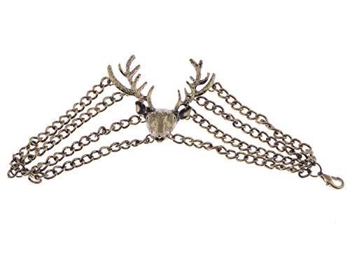 Alilang Golden Tone Vintage Antique-Inspired Deer Bangle Chain Cuff Bracelet