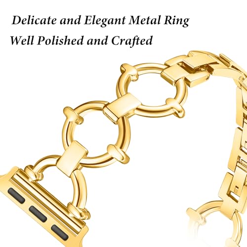 G-ficu O-Shaped Metal Band for Apple Watch Band 46mm 45mm 44mm 49 42mm(S3) iWatch Series 11 10 9 8 7 6 SE 5 4 3 Ultra, Fancy Dressy Cute Slim Thin Bracelet for Apple Watch Bands for Women-Gold - image 2
