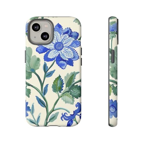 Coque aquarelle floral bleu iPhone 14 protection rigide mate durable