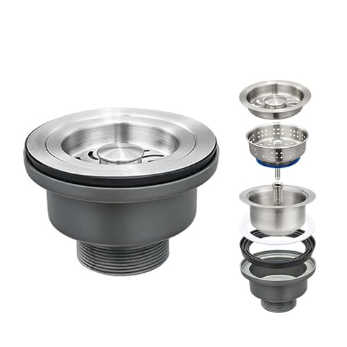 QruiLanTu 114mm Kitchen Sink Waste Assembly Kit 304 Stainless Steel Sink Strainer Drain Basket Replacement with Sink Stopper Sealing Lid for Kitchen Bathroom Drain Kit